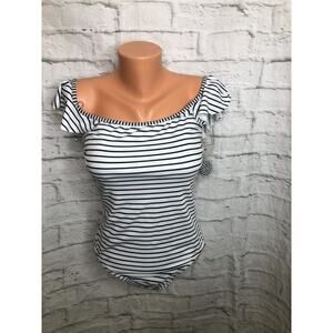 Vince Camuto Swim Black & Off White One Piece Flutter Sleeve Swimsuit Women’s 10